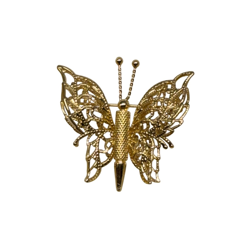 Monet Gold Tone Butterfly Brooch Pin Filigree‎ Wings Dainty